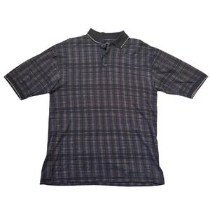 Croft & Barrow Mens Small Black Grid Polo Shirt Double Mercerized Cotton Skater